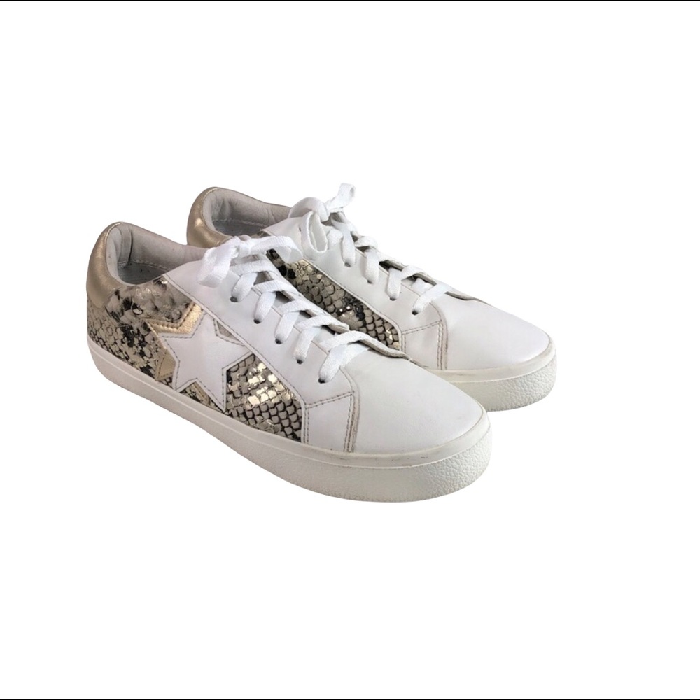 Women's White and Gold Sneakers